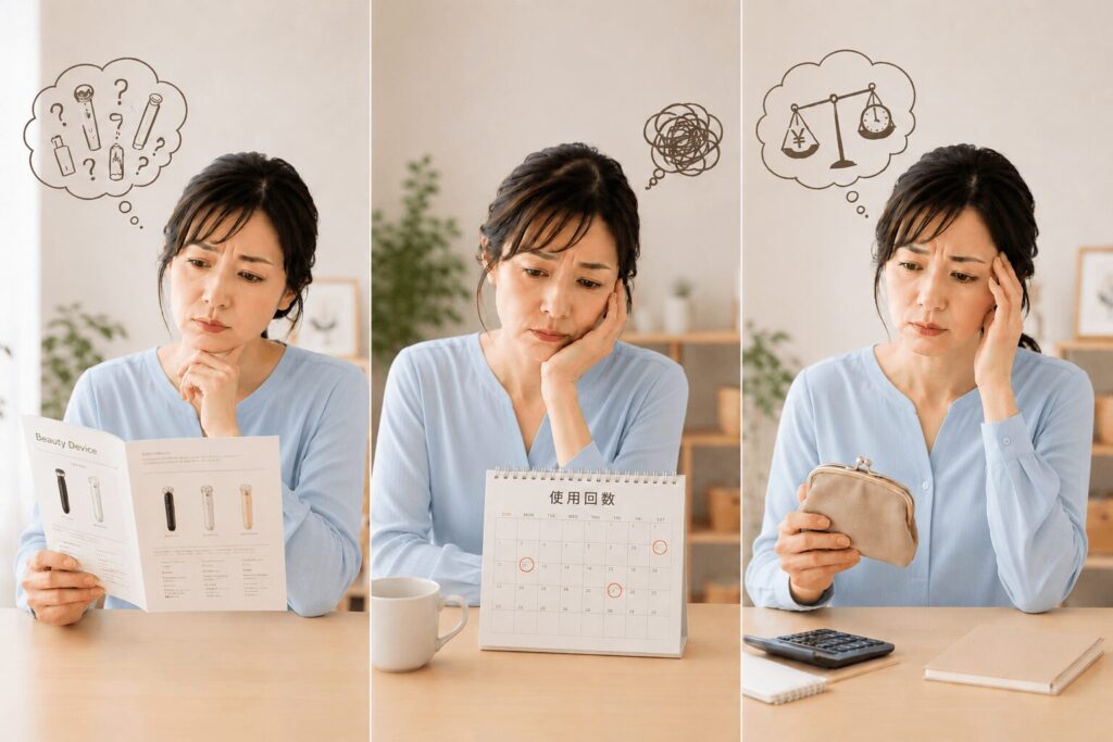 美顔器について3つの理由で悩んでいる女性