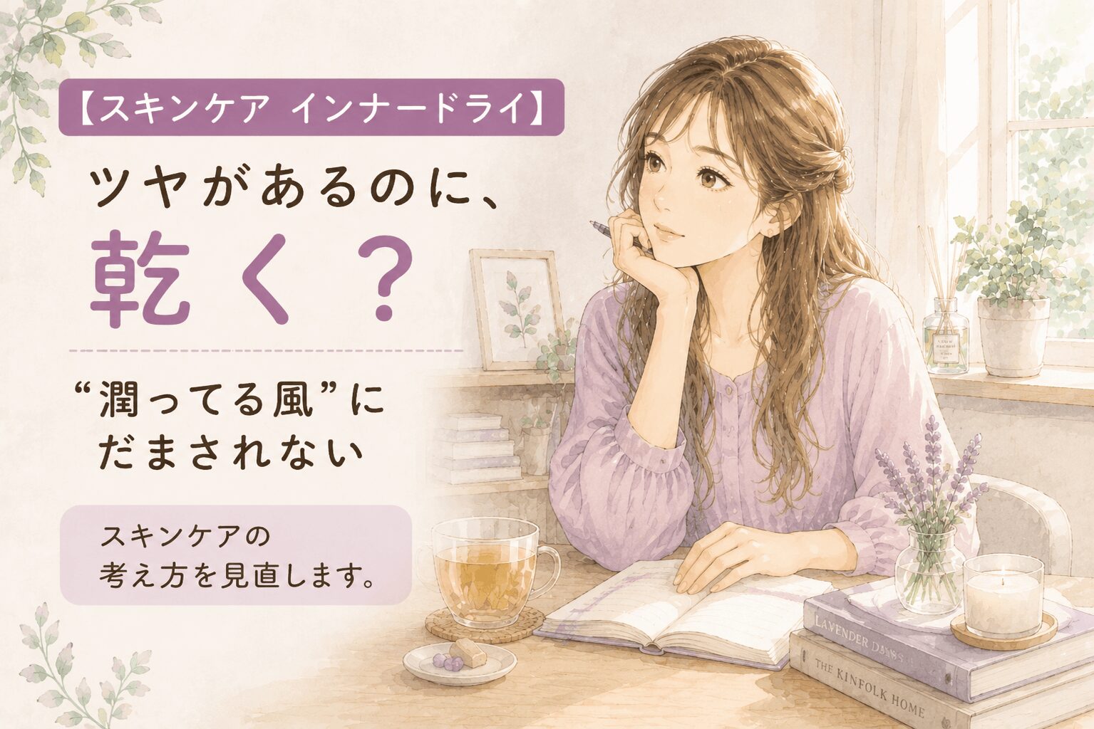 お肌のインナードライで悩んでいる女性。