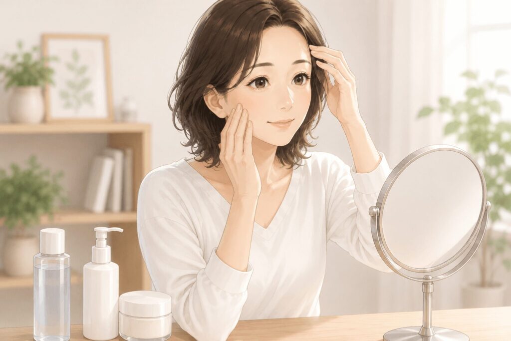 化粧水を重ね付けしている女性
