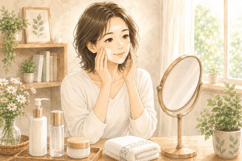 乳液を塗っている女性