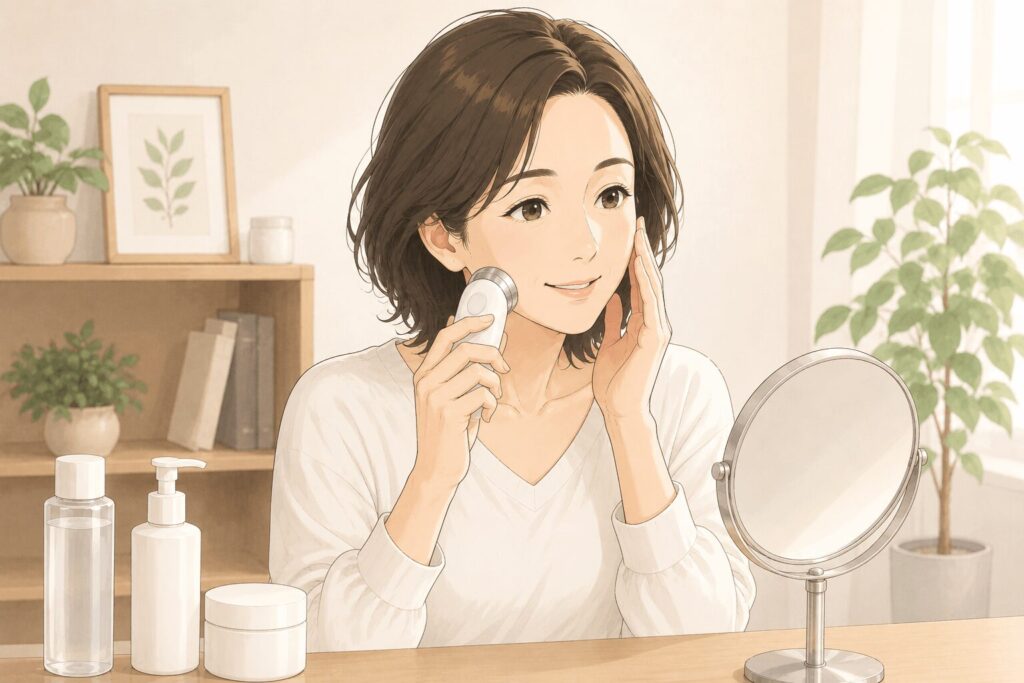 美顔器でお手入れしている女性