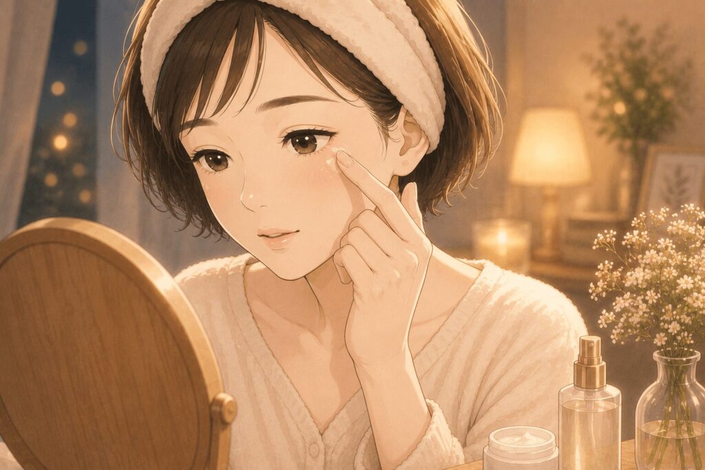 目元のケアをしている女性