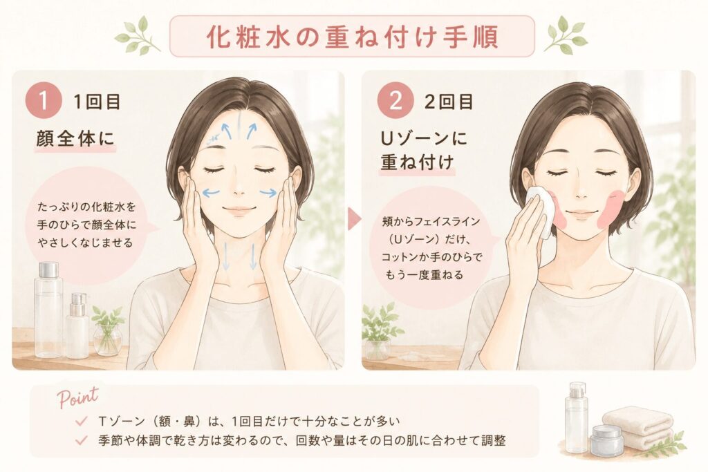 化粧水の重ね付け手順