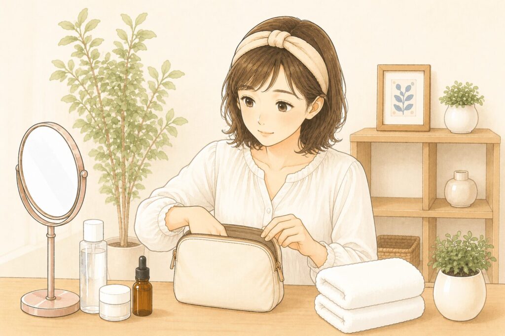 お手入れ準備前の女性